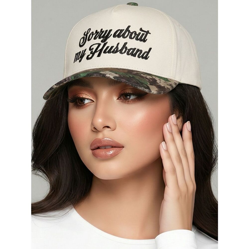 ZENANA | NEW Sorry About My Husband Cream & Camo Baseball Cap OSFA
